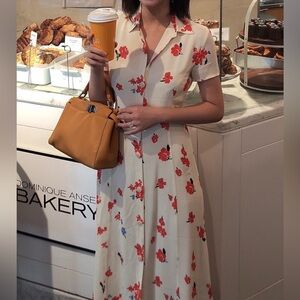 Reformation Red and Cream Midi Sundress with Dress Shirt Collar